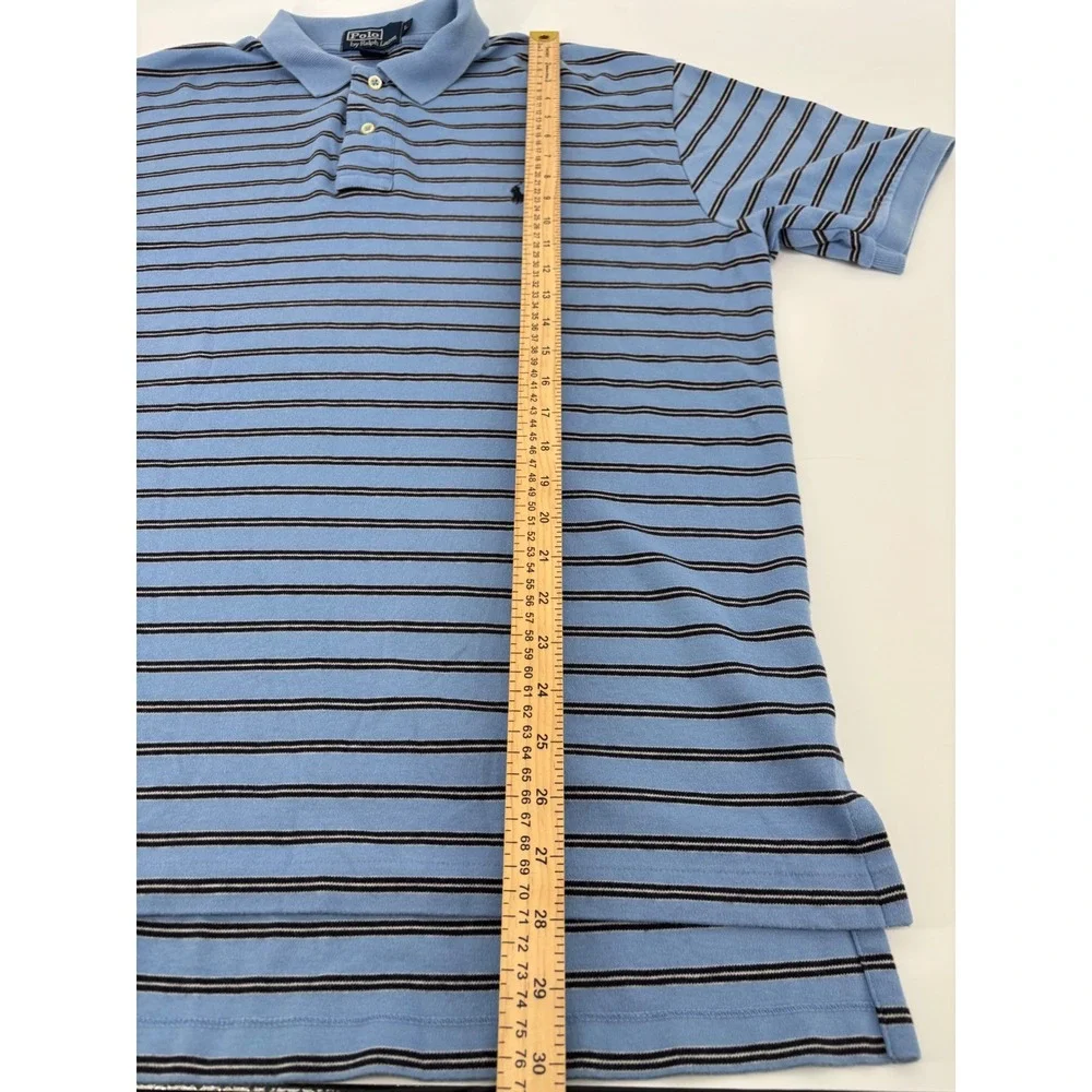 Polo Ralph Lauren Mens Large Blue Striped Short Sleeve Cotton Polo Shirt L